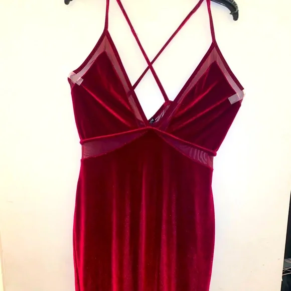 open lace back dress Sexy Velvet Dark Red Backless Straps Wedding Party Dress, Burgundy Sho –  Cutedressy main image 1